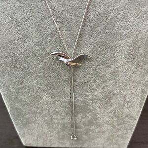 Vintage Avon Silver Tone Bolo Lariat Bird Seagull Necklace